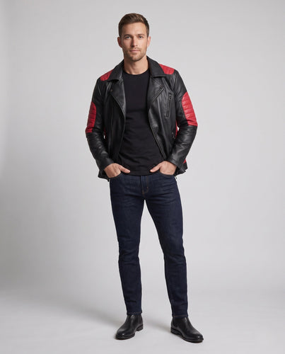 Männer Kunstleder Bikerjacke mit gesteppten Kontrastpaneelen und thermischer Fütterung drune