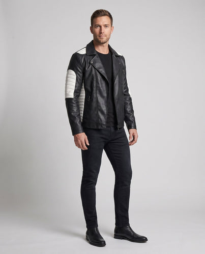 Herren Faux-Leder Bikerjacke mit gesteppter Schulter- und Ärmelverzierung und thermischer Fütterung drune