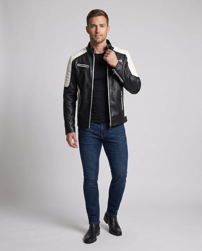 Herren Faux-Leder Pilot Blouson mit gestepptem Schulterbereich, Reißverschlusstaschen und Teddy-Futter drune