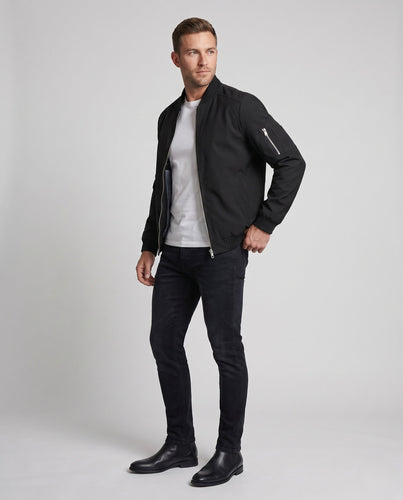 Herren kurze cropped Bomberjacke im Pilotenstil mit Taschen auf dem Arm und gerippten Bündchen drune
