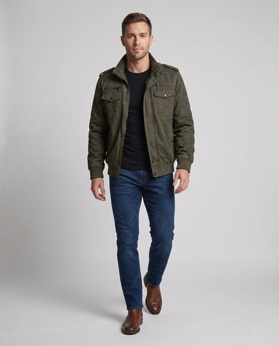 Herren Kurzpilotjacke aus Canvas mit verborgener thermischer Fütterung und Schulterepauletten drune