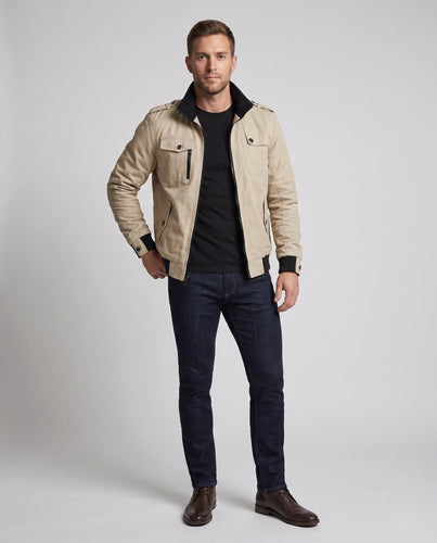 Herren Short Blouson Canvas Field Blouson im Utility-Stil mit hochstehendem Kragen drune
