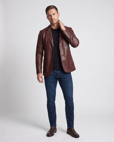 Herren Blazer aus Lederlook mit thermischer Innenausstattung und Slim-Fit drune