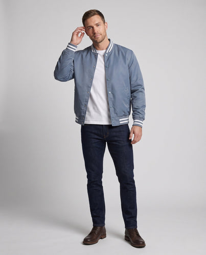 Leichte Nylon Varsity Bomberjacke für Herren mit gestreiften Rippbündchen drune