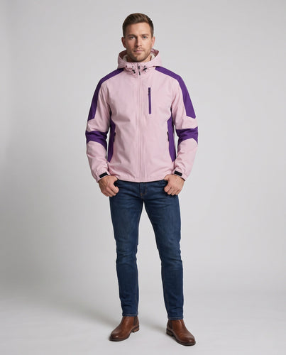 Leichte wasserabweisende Kapuzen-Softshelljacke für Herren mit Kontraststreifen und Brustreißverschluss drune