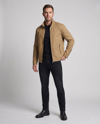 Leichte Baumwollmischung Utility Jacke für Herren mit Stehkragen und Reißverschluss drune
