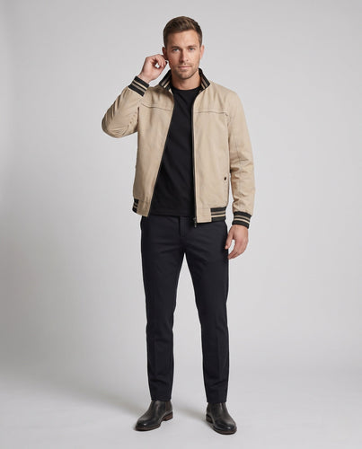 Herren Leichte Canvas Bomberjacke mit Gestreiften Rippbündchen und Stehkragen drune