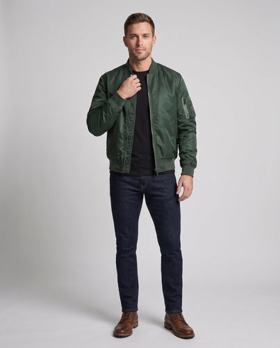 Herren Leichtgewicht Nylon Aviator Bomber mit Arm-Tasche und Zwei-Wege-Reißverschluss drune