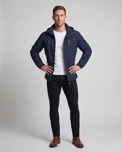 Herren Leichte Softshell-Feldjacke mit Kapuze, wasserabweisend und mit Brustreißverschluss drune