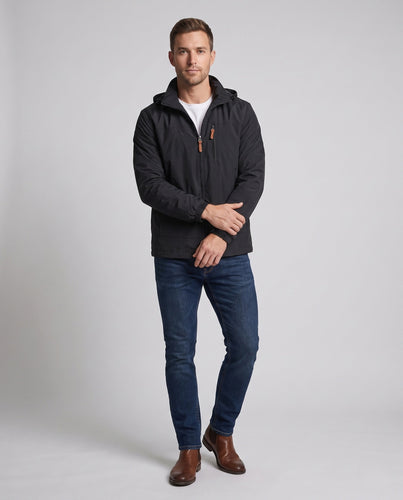 Herren Leichte Softshell Outdoor Jacke mit Kapuze und Reißverschlusstaschen drune