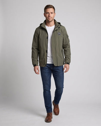 Leichte Utility-Feldjacke für Herren mit Kapuze und Armtasche drune