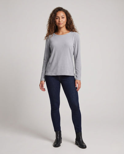 Damen Leichtes Struktur Langarmshirt mit Rundhalsausschnitt und Relaxed Fit Drune