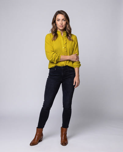 Damen locker geschnittene Vichy-Bluse mit Rüschkragen Drune