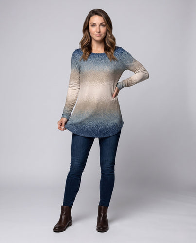 Frauen Oversize Langarmpullover mit Rundhalsausschnitt und Ombre Glitter Druck Drune
