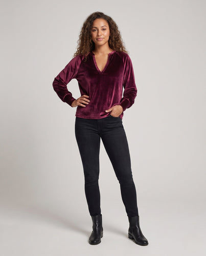 Damen Samtpullover mit tiefem V-Ausschnitt und lässigem Oversize-Fit Drune