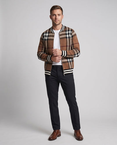 Herren Freizeit Zip-Up Strickjacke mit Karomuster Drune