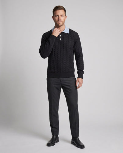Herrenmode Grober Strickpullover mit Polokragen Drune