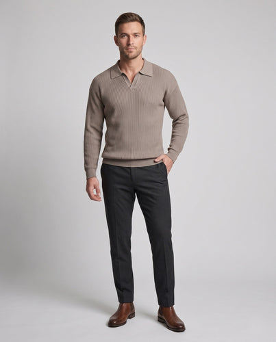 Herren Elegantes Kurzarm-Ripp-Polo Drune