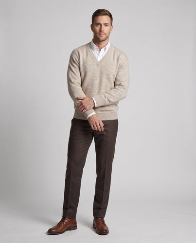 Männer's grob gestrickter Pullover mit V-Ausschnitt Drune