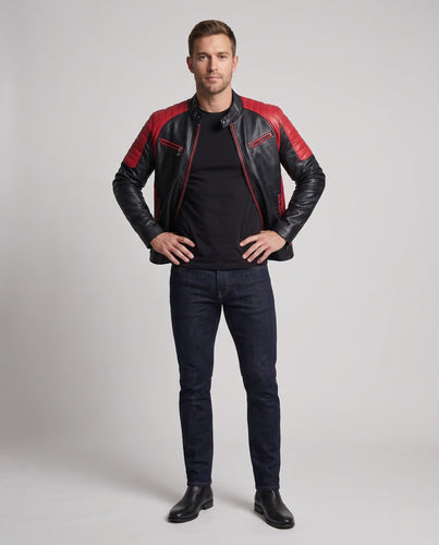 Herrenmode Kunstlederjacke mit Reißverschluss und Kontrastdetails Drune