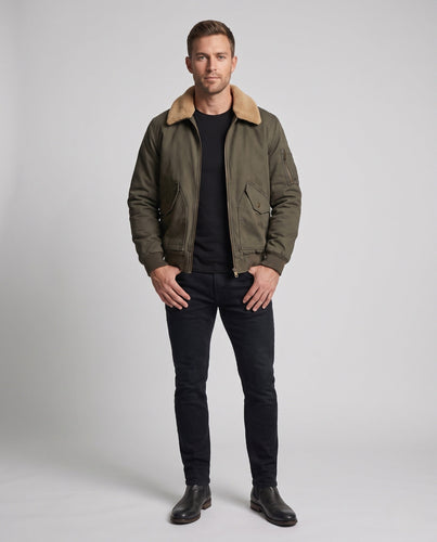 Herren Sherpa-gefütterte Canvas Bomberjacke mit Reverskragen und Klappentaschen Drune
