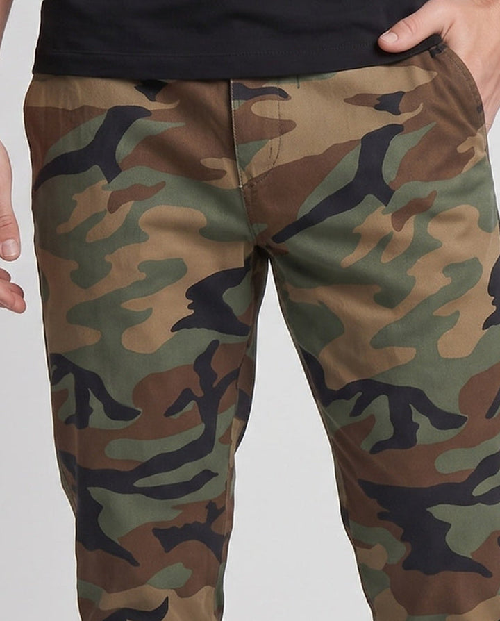 Herren tapered Chino-Hosen mit elastischem Bund und Reißverschluss-Taschen Drune