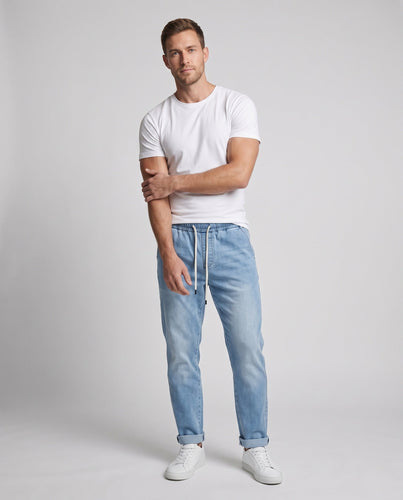 Herren lässige Denim-Jogginghosen mit elastischem Bund und Kordelzug Drune
