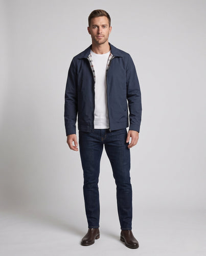 Leichte Herren Baumwollblousonjacke mit kariertem Futter und verdecktem Reißverschluss Drune