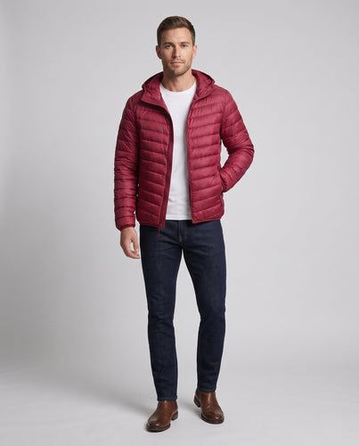 Herren Ultra-Leicht gesteppte Jacke mit Kapuze und Kompressionspackfunktion Drune