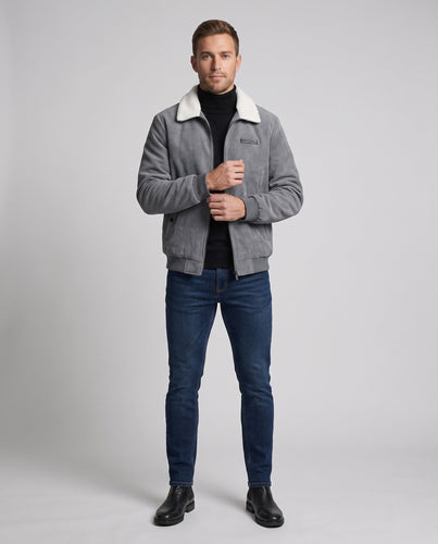 Stylische Herren Cordjacke mit Teddykragen Drune