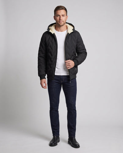 Herren Warme Steppjacke mit Kapuze Drune
