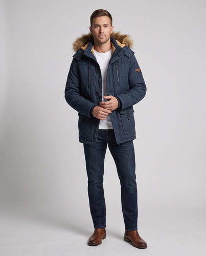 Herren Winterparka mit abnehmbarer Kapuze und Fleece-Futter Drune