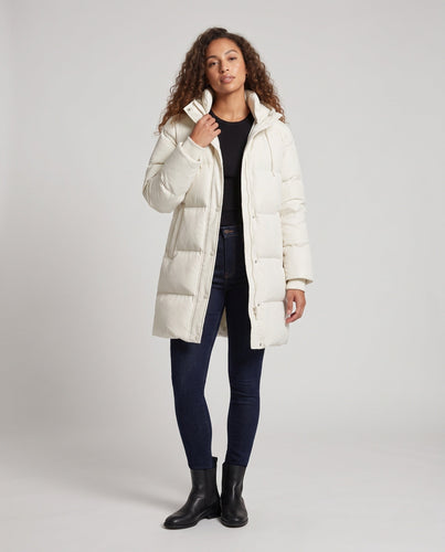 Damen Lange Steppjacke mit Kapuze Drune