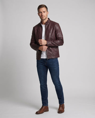 Herren Elegante Kunstlederjacke mit durchgehendem Reißverschluss Drune