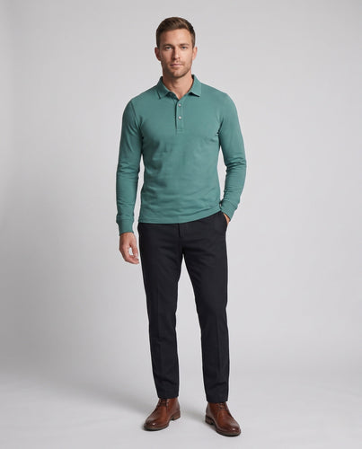 Herren Elegantes Langarm Poloshirt Drune