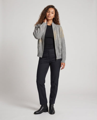 Frauen Oversized Strickcardigan mit Zwei-Wege-Reißverschluss, gerippter Strukturstrick & Stehkragen drune