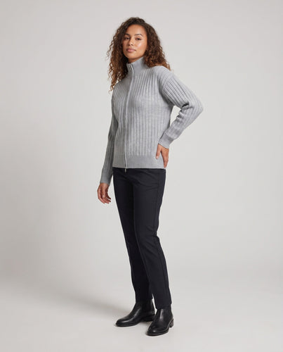 Damen Übergröße Cardigan mit Reißverschluss, Stehkragen & Strukturstrick drune