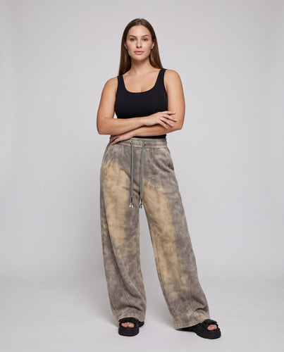 Damen Weite Plüsch-Fleece-Loungehosen mit Elastischem Bund und Patten-Tasche drune