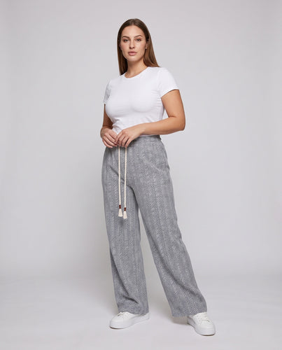 Damen Weite Velour Loungehose mit Fischgrätmuster, Kordelzug & elastischem Bund drune