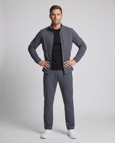Atmungsaktives Softshell-Training-Set für Herren mit Stehkragen, elastischem Bund und Reißverschlusstaschen drune