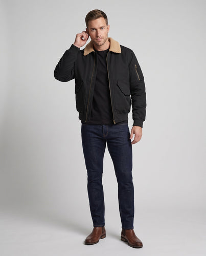 Herren Bomberjacke mit Teddy-Kragen, Utility-Arm-Tasche & Klapptaschen drune