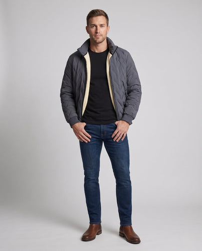 Herren Padded Bomberjacke mit Teddy-Futter und Stehkragen drune