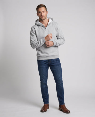 Männer gepolsterter Hoodie mit Teddyfutter, Druckknopf-V-Kante & Rippbündchen drune
