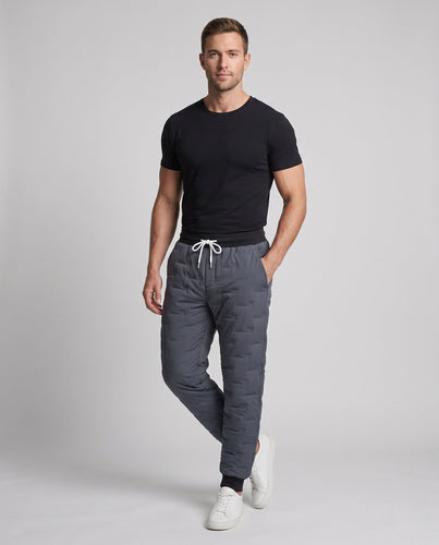 Herren isolierte gesteppte Jogginghose mit elastischem Rippbund, Kordelzug und warmer Fütterung drune