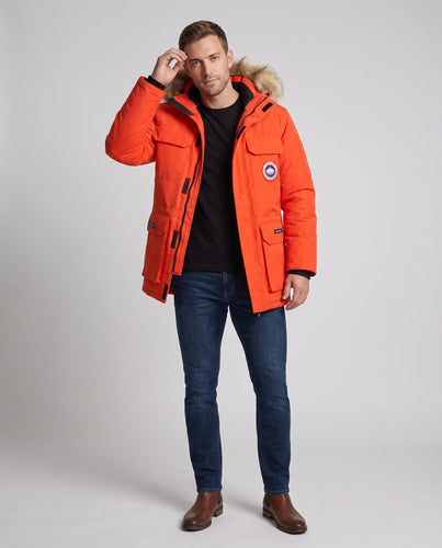 Herren Isolierter Funktionaler Parka mit Kapuze, Kunstfellbesatz & Mehreren Taschen drune