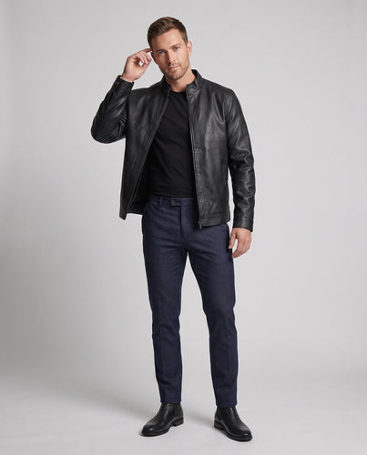 Herren Kunstleder Bomberjacke mit Teddy-Futter drune