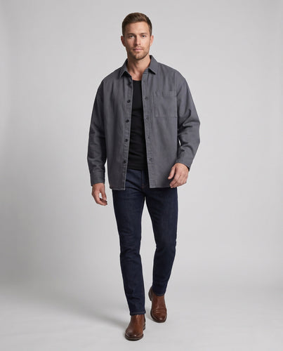 Herren locker geschnittenes Overshirt aus robustem Baumwolltwill mit Brusttasche drune