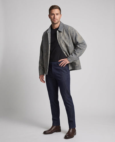 Herren Overshirt-Jacke aus strukturiertem Denim-Look mit Druckknopfleiste und boxy Silhouette drune