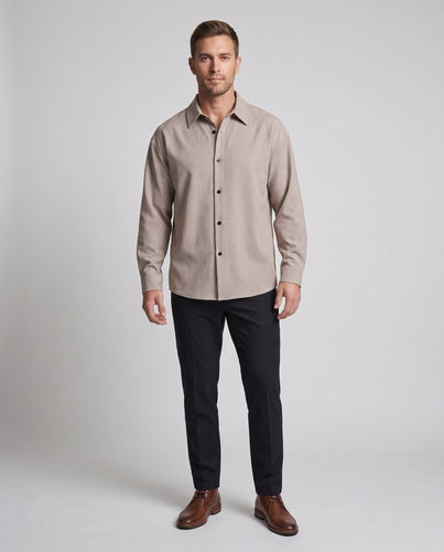 Herren Oversized-Shirt im Leinen-Look mit kastigem Schnitt, verdeckter Knopfleiste und langen Manschetten drune