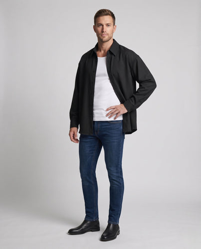Herren Oversized Hemdjacke im boxy Schnitt aus Baumwollmischung mit durchgehendem Knopfverschluss drune